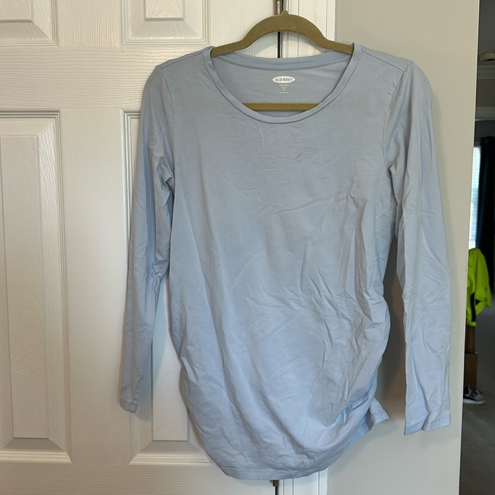 Old Navy Light Blue Crew Neck Ruched Long Sleeve Maternity Tee Size M